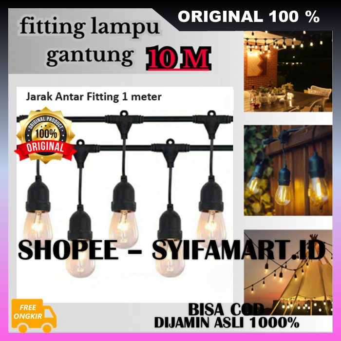 Kabel Fiting Lampu Cafe Gantung 10M Dekorasi Outdoor Fitting Lampu Hias Cafe 100% ORIGINAL