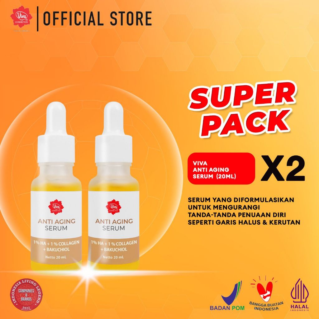 [Super Pack ] Viva Anti Aging Serum with Sodium Hyaluronate (HA) & Collagen (20ml) - 2 Pcs