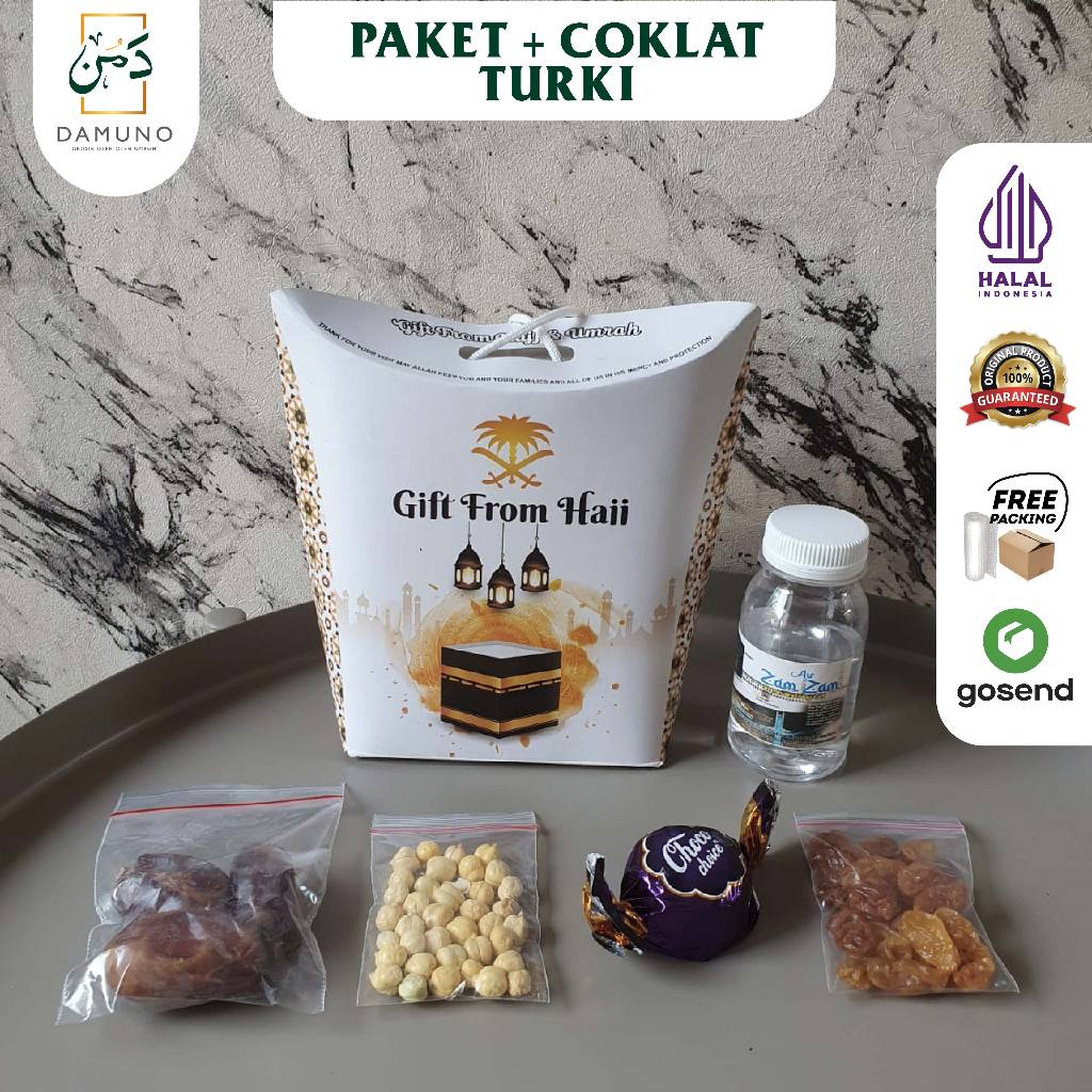 

PAKET Oleh Oleh Haji Umroh Komplit + air zamzam+botol 80ml + kismis golden + coklat turki