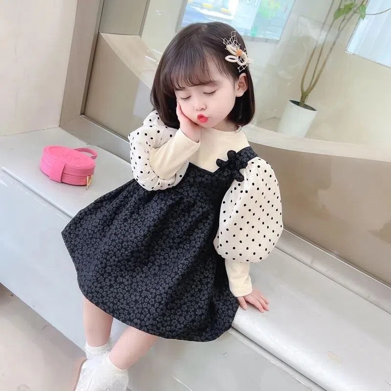 INCESSBABY Dress Anak Perempuan Gaun Bayi Baju Anak Cewek Import Korean Hitam Putih Natal Lebaran