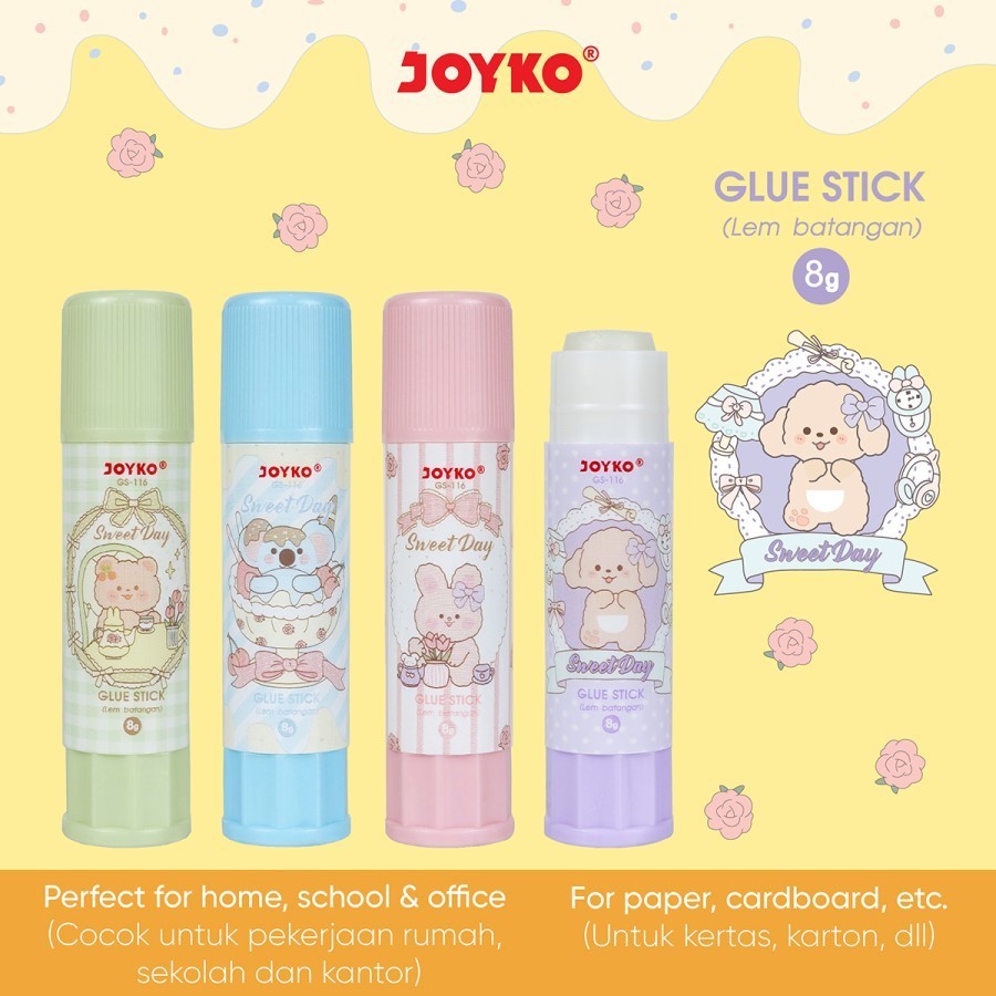 

GLUE STICK LEM BATANGAN JOYKO GS-116 SWEET DAY LEM 8GR STIK BATANG 8 GRAM TERMURAH GROSIR KERTAS GS 116 ATK FANCY PASTEL