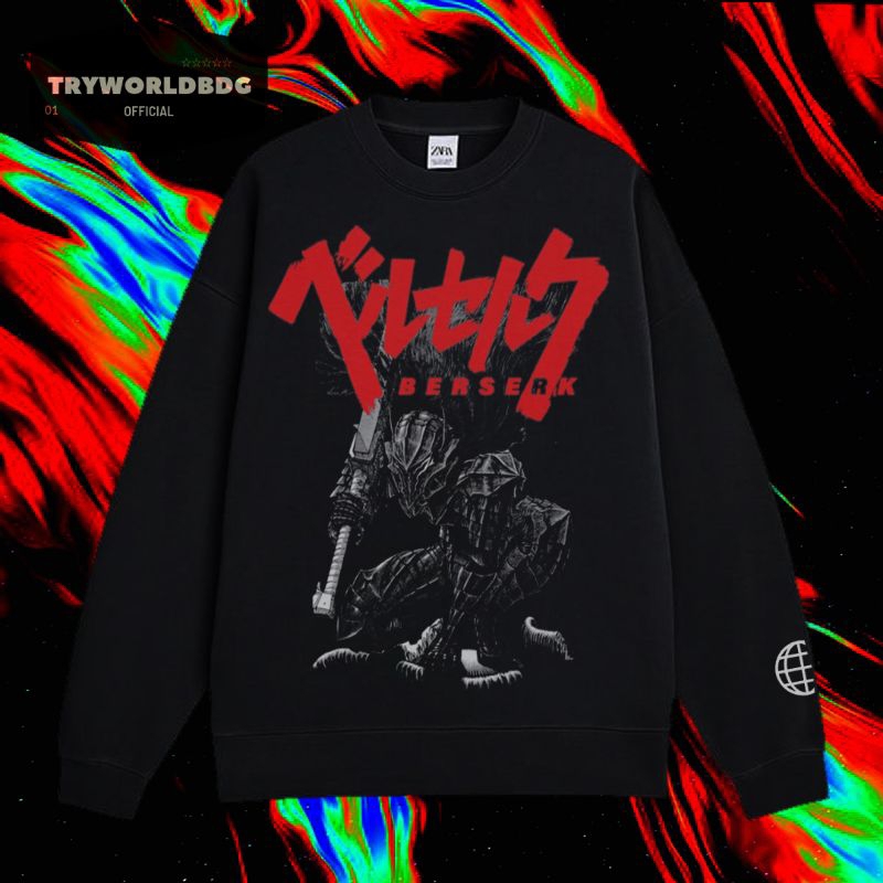 TRYWORLDBDG OFFICIAL "BERSERK" CREWNECK | SWEATER | HOODIE | CREWNECK HITAM | CREWNECK EDISI ANIME |