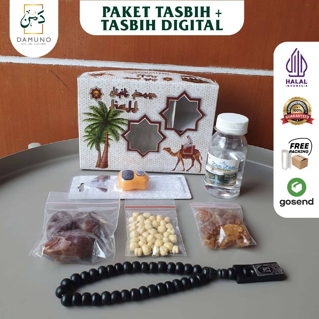 Paket oleh oleh umroh dan haji + tasbih digital + tasbih kayu +zamzam + kurma + kacang arab + kismis