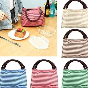 LXNL8393 [GK] Tas Bekal Mini Botol My Bottle Tempat Souvenir Lunch Bag Kotak Stripe - Hitam