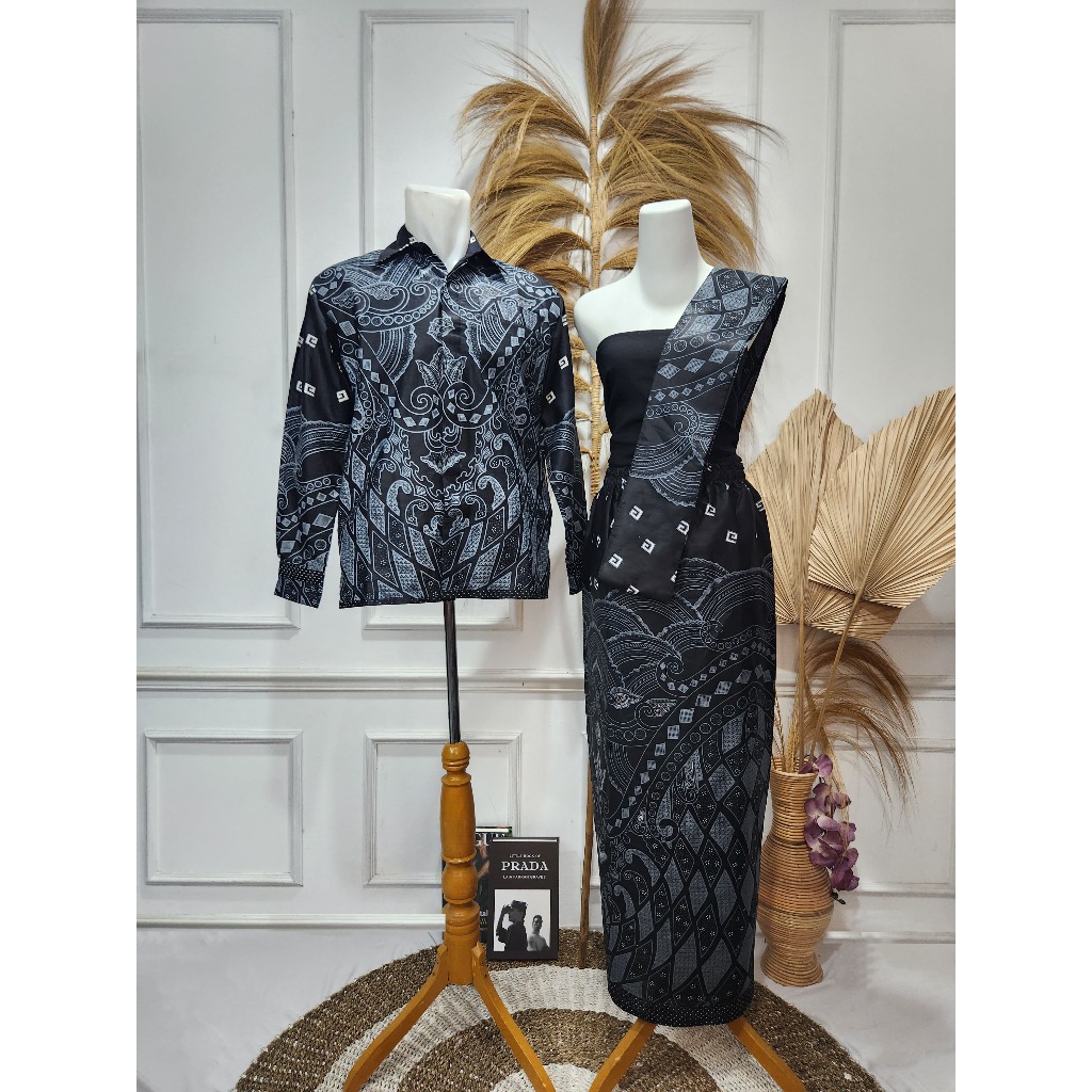 Batik Solo- Set Mela Couple Rok Kemeja Lengan Panjang / Kemeja Batik Couple / Rok Span / Rok Batik F