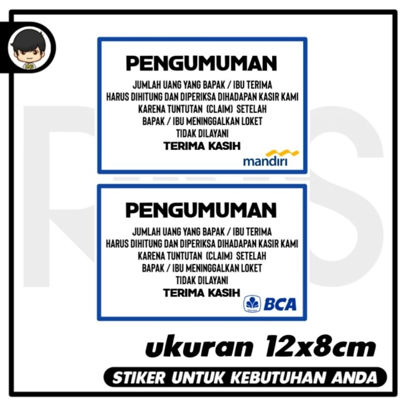 

stiker pengumuman setor di bank sticker teller