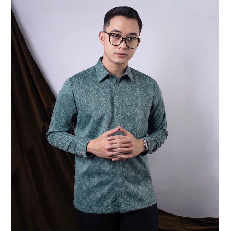 kemeja basic songket ori green mint
