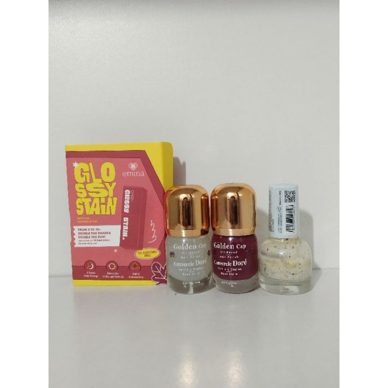 PRELOVED BUNDLE KUTEK NAILS KKV STYQUEEN GOLDEN CAP LIP STAIN EMINA MINI