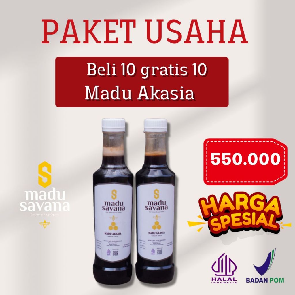 

MADU SAVANA PAKET USAHA 20 B0TOL MADU AKASIA MURNI 100% PURE RAW HONEY NECTAR AKASIA