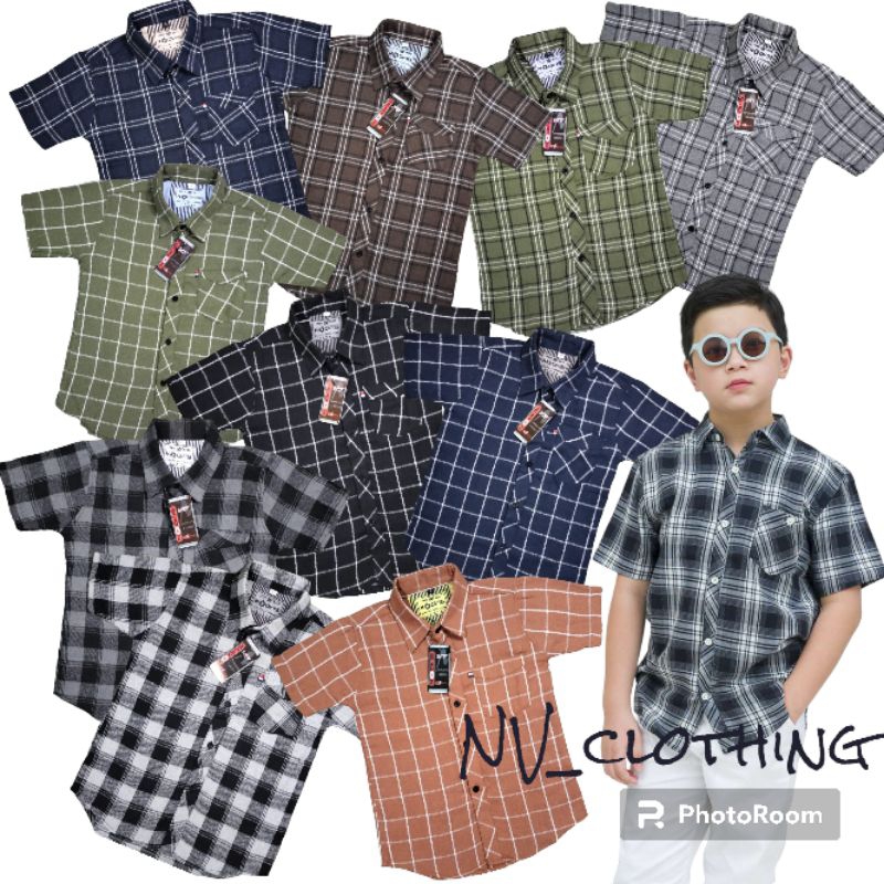 kemeja anak laki - laki | kemeja flanel anak laki-laki lengan pendek usia 4-11 tahun