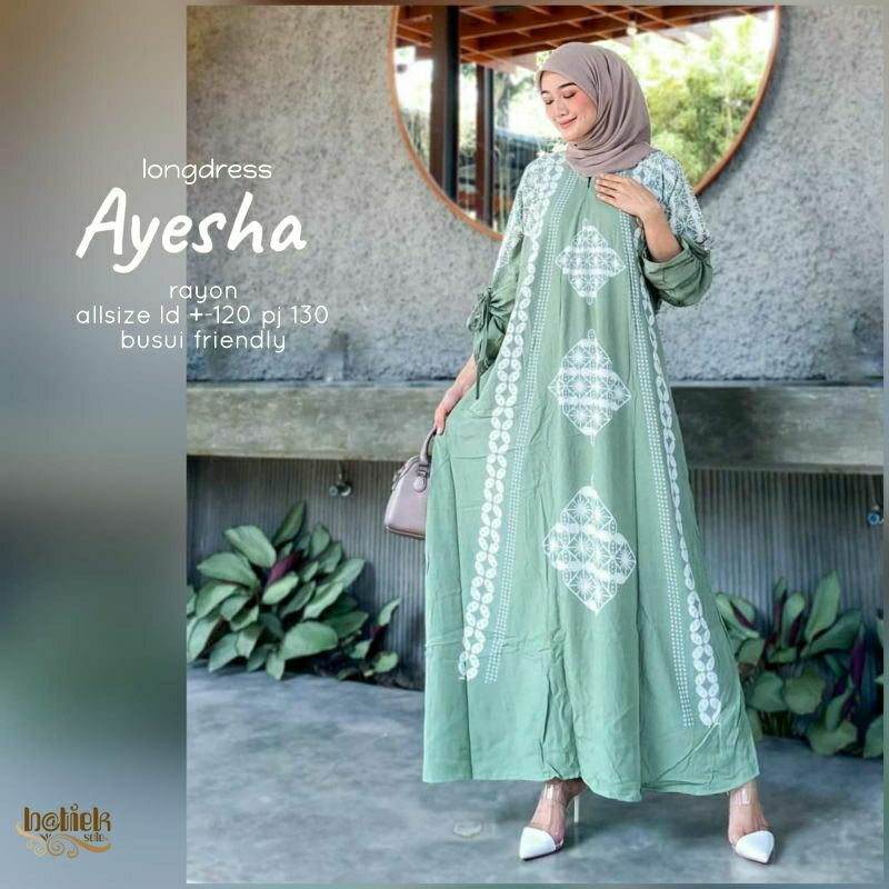 Long Dress Ayesha by BATIEK SOLO // 25.10 Kaftan Gamis Batik Rayon Halus Busui Jumbo BUSUI