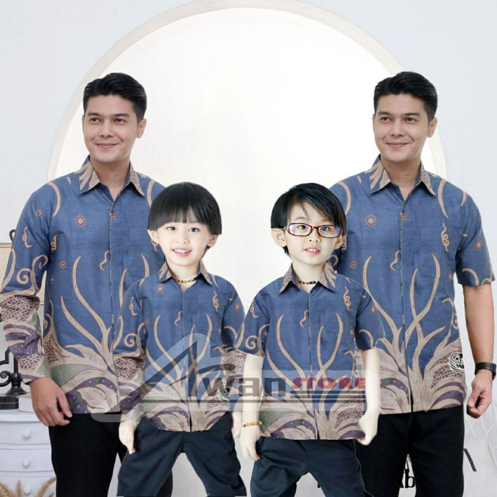 TERBARU BATIK NANAS DENIM Batik Biru Denim Kemeja batik ayah dan Kemeja Batik anak cowok