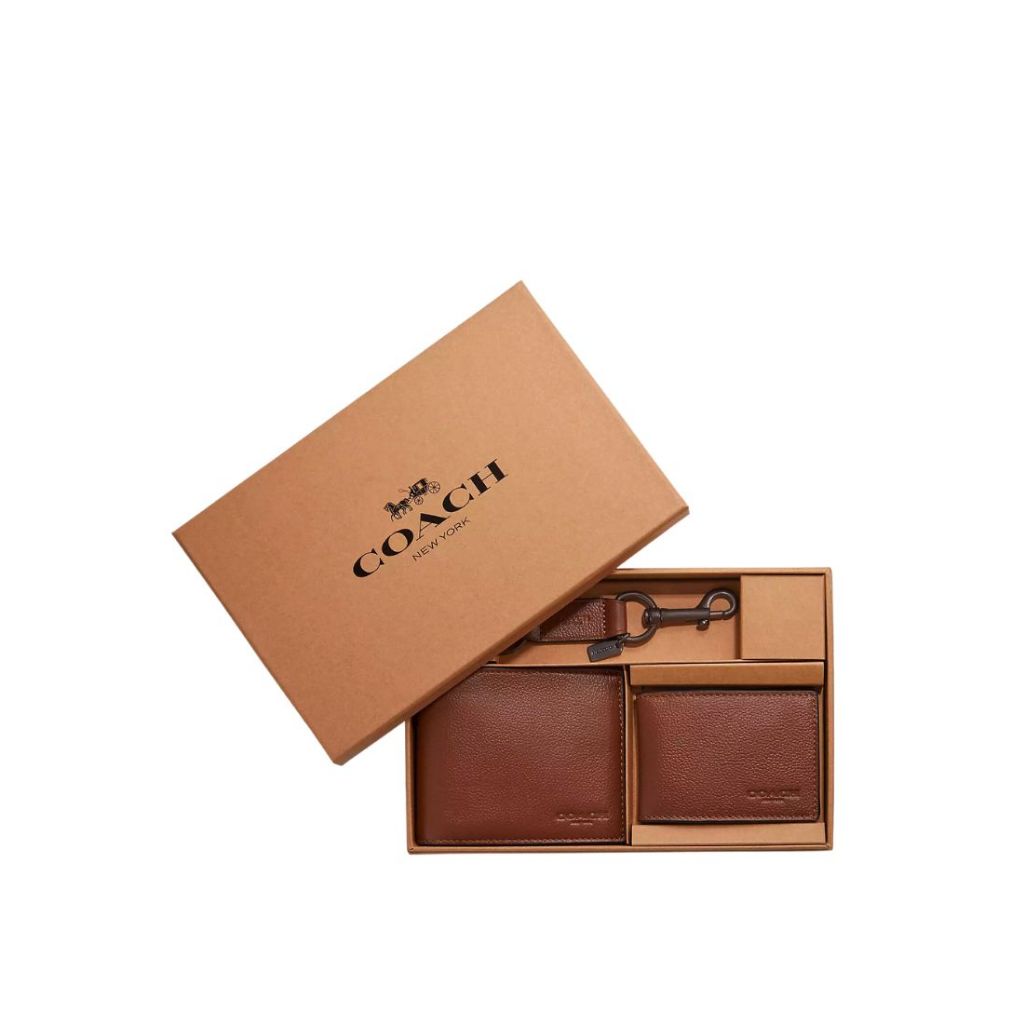 COACH Boxed 3 In 1 Wallet Gift Set Dark Saddle