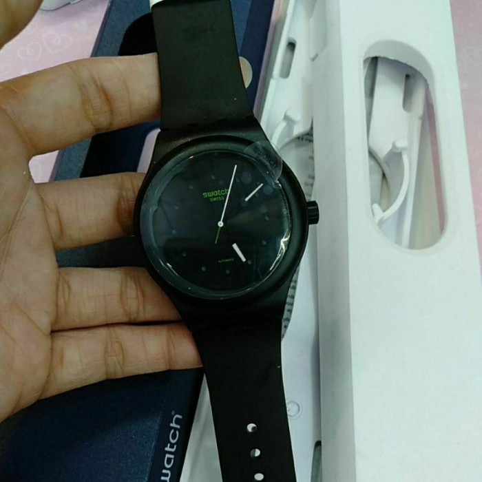 Jam Tangan Swatch Automatic SO30B400 Black Dial Black Silicone Original