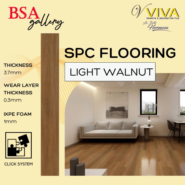 VIVA SPC 5MM LIGHT WALNUT CLICK SYSTEM / LANTAI KAYU VINYL