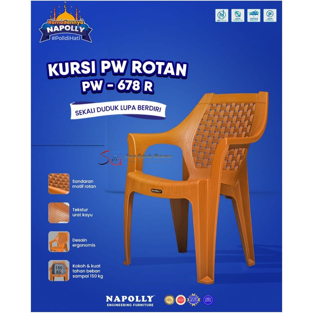 KURSI TERAS NAPOLLY MOTIF TIKAR JARING BAHAN PLASTIK / KURSI SANTAI PW 678 R