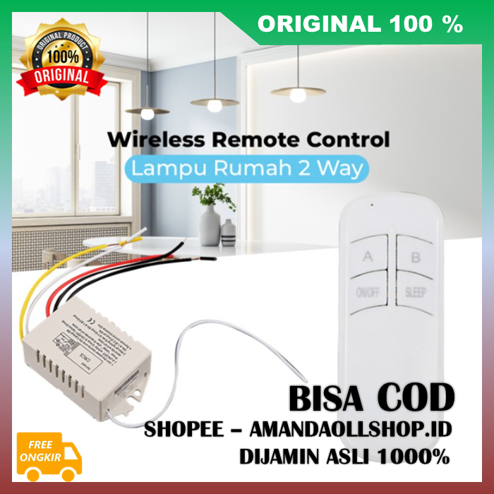 Saklar Remot Jarak Jauh Saklar Lampu Wireless Remot Kontrol Lampu Rumah 2 Way 100% ASLI