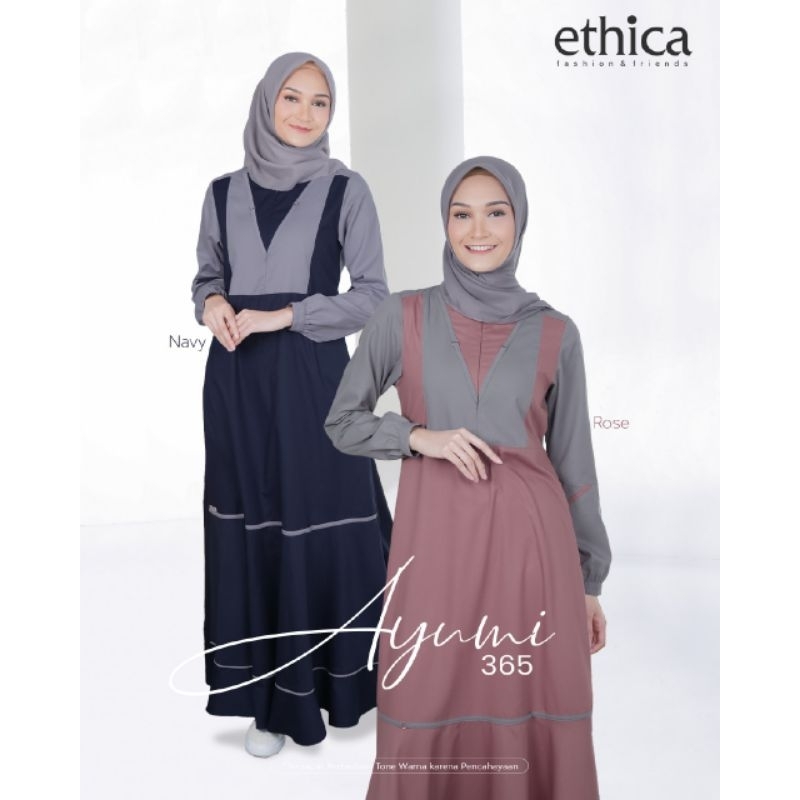 Ethica Dress Ayumi 365 Rose dan Navy Baju Muslim Wanita Gamis Daily atau Pesta