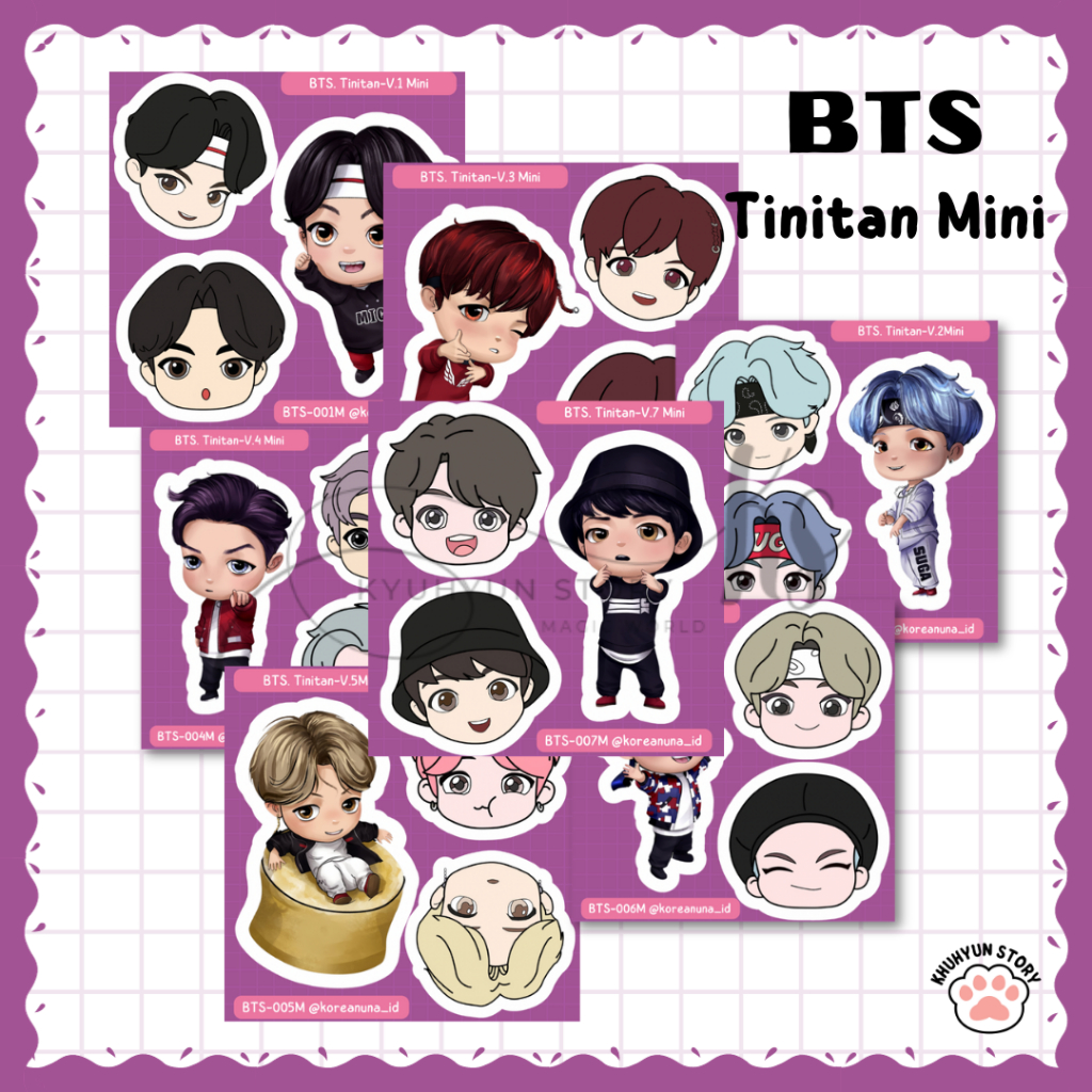 Sticker Kpop Bts Tinitan Chibi Kartun Lucu Aesthetic Stiker Deco Jurnal Laptop Hp Buku Note Memo Bot