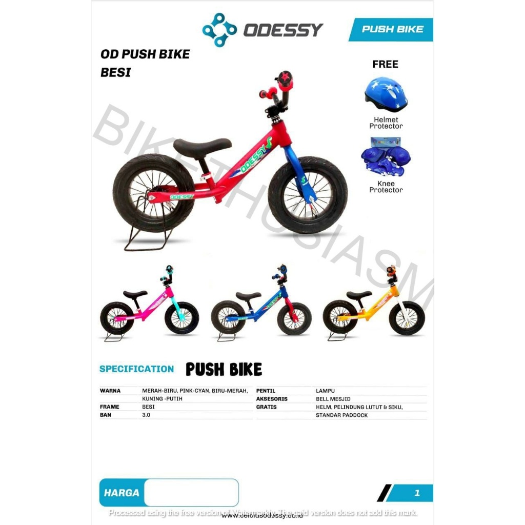 Push Bike Odessy Free Helm dan Dekker Sepeda
