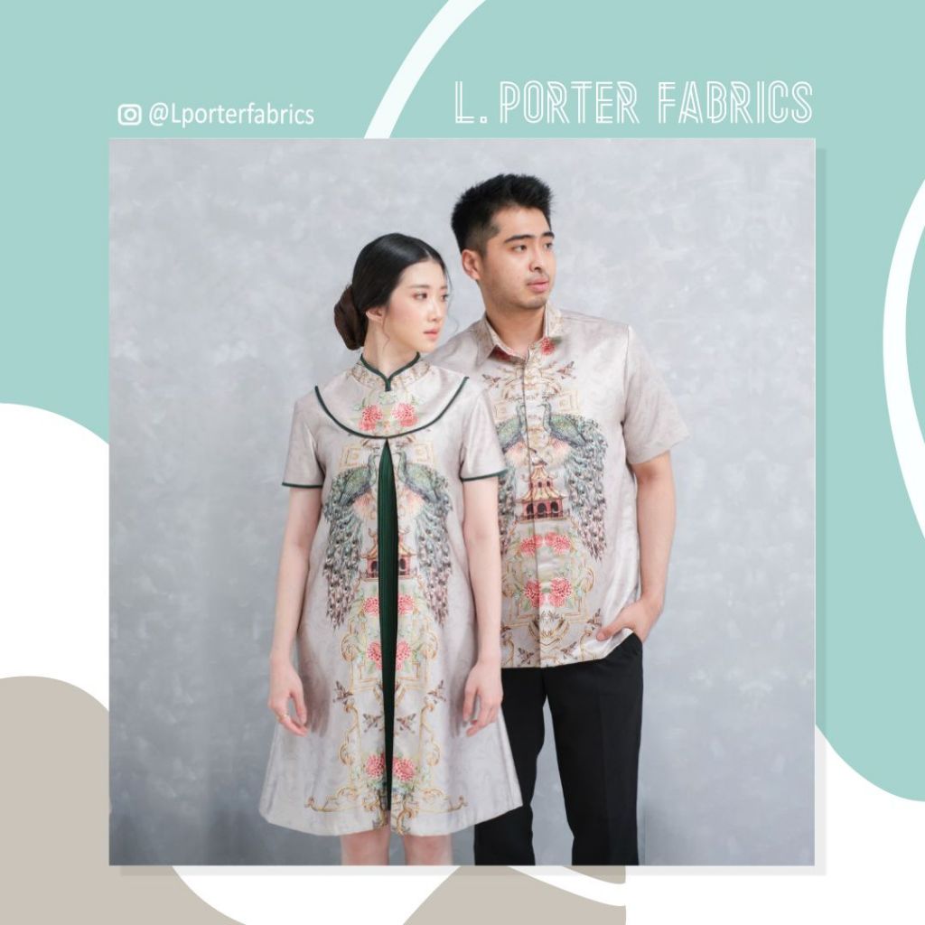 Kain Cheongsam Kain Sangjit Kain L. Porter Fabrics Satin Bridal Motif Prestige Peacock Chinoiseries