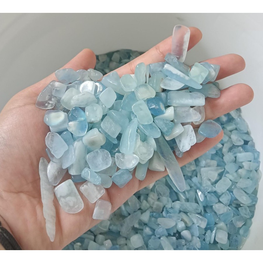 Natural Aquamarine Chips gravel 9-12 mm paket 100 grams TOP GRADE