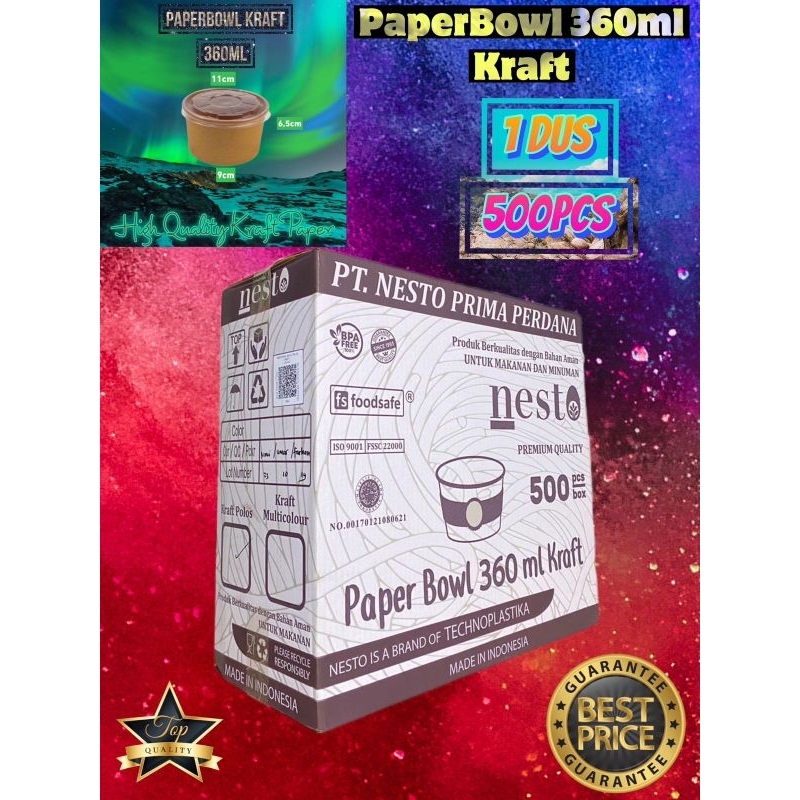 isi 500 Paper bowl coklat 360ml / Paper bowl kraft laminasi 360ml / Paper bowl kraft coklat laminasi