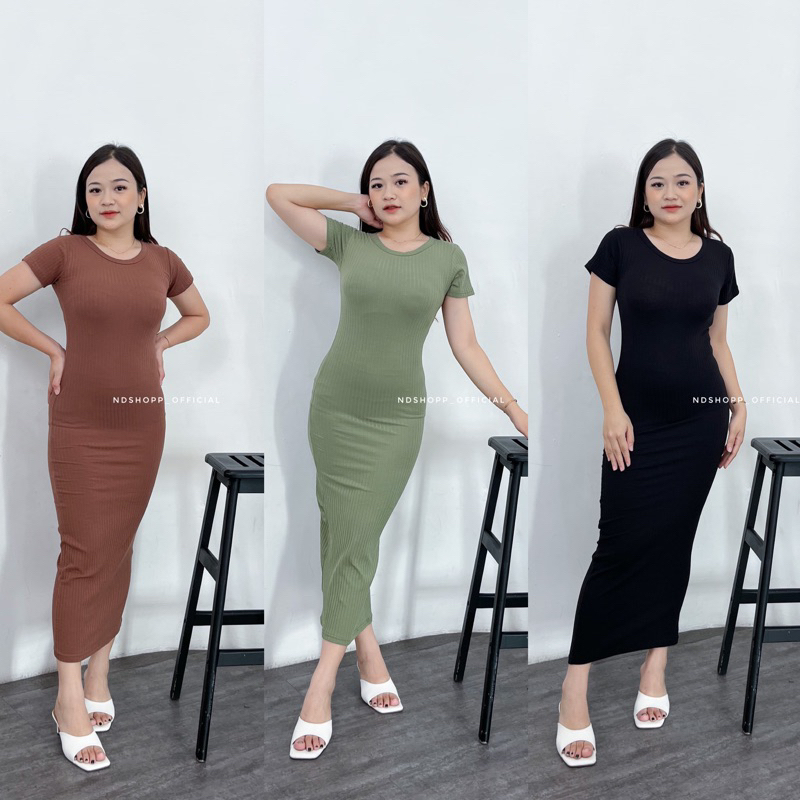 DRESS BODYCONE LONG DRESS HANNA DRESS RIB COTTON PREMIUM SEXY DRESS