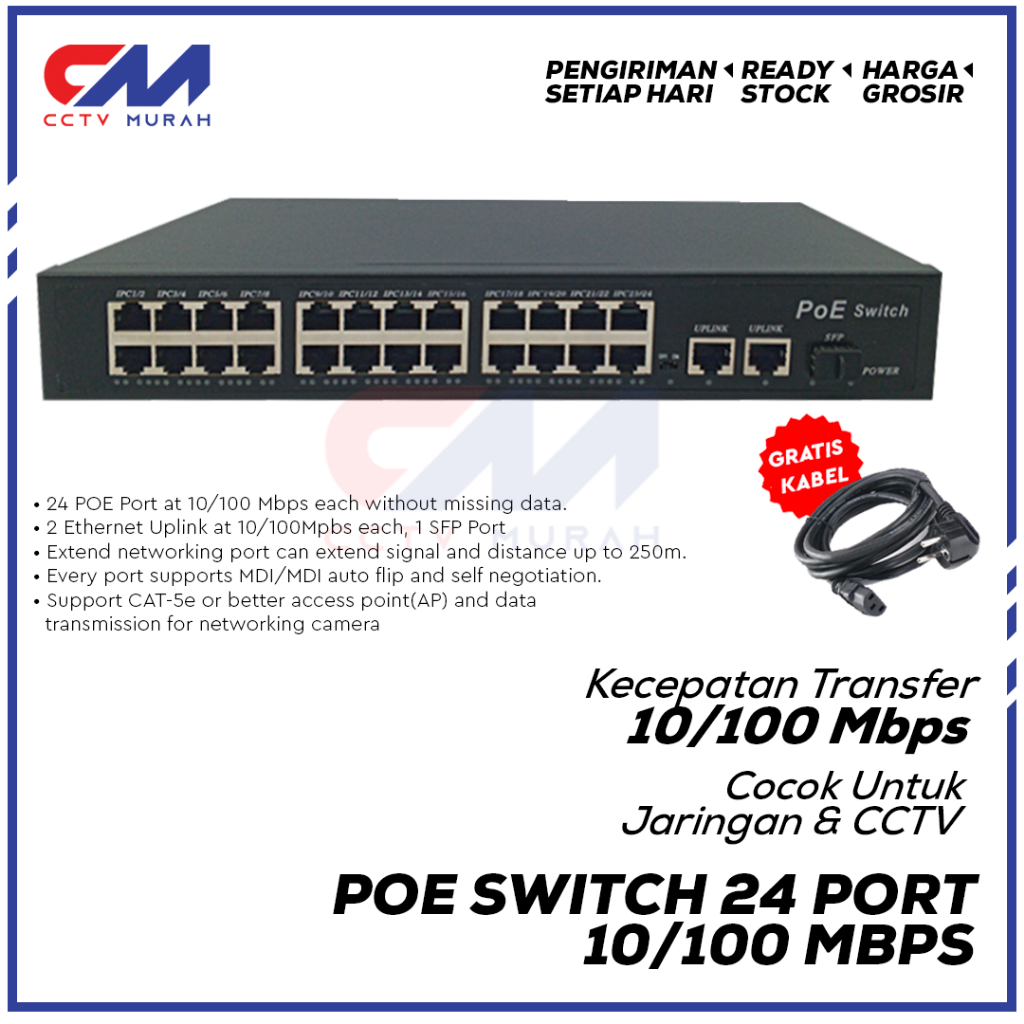POE Switch 24 Port, Switch 24 Port RJ45 10/100 Mpbs 1 Port SFP 2 Uplink