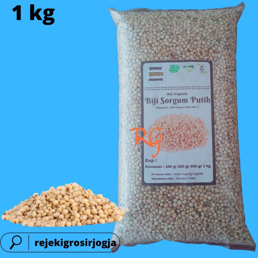 Beras Sorgum Putih Organik kemasan 1 kg/Biji Sorgum Putih Organik kemasan 1 kg/Benih Sorgum Putih Or
