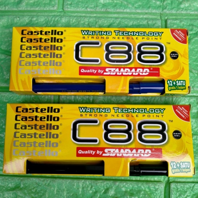 3 Pcs Pulpen Pena Pen Bal Pen Standard Castello Hitam Biru Black Blue Grosir