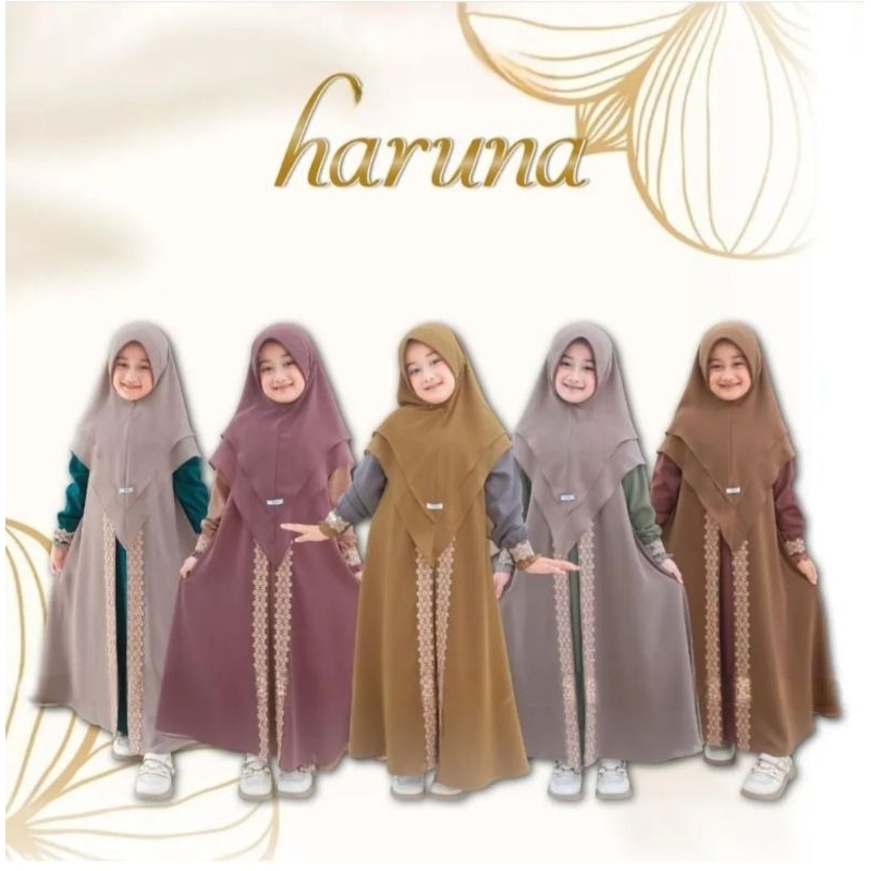 Haruna Kids Gamis Anak Perempuan Bahan Cerutty Baby doll Mix Renda Zipper Depann Usia 6-7 Tahun