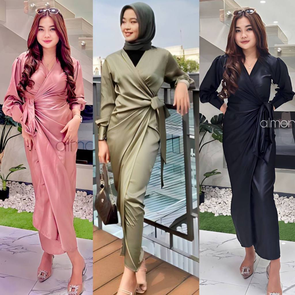 (ADA JUMBO) Dress Silk Calia Busui Friendly Lilit Gamis Baju Pesta Outfit Kondangan 2024