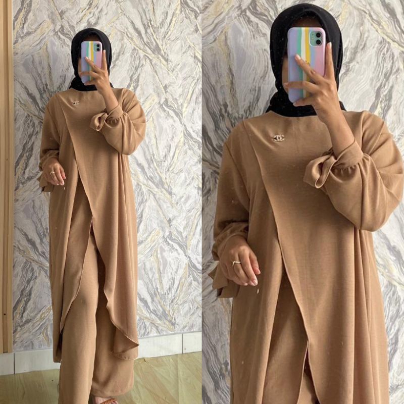 Madeena Set Tunik | One Set Tunik | Setelan Tunik Wanita | Set Tunik Crinkle | Baju Setelan Crinkle