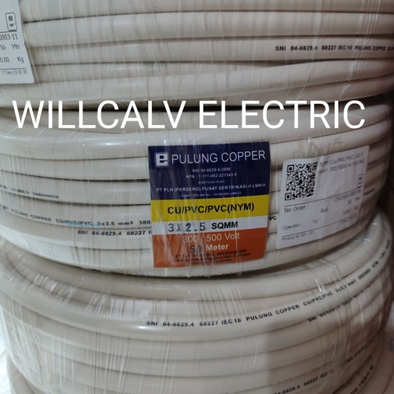 Kabel PULUNG COOPER nym 3X2.5 50 meter / Kabel PULUNG COPPER kawat tembaga NYM 3X2.5mm 50 meter