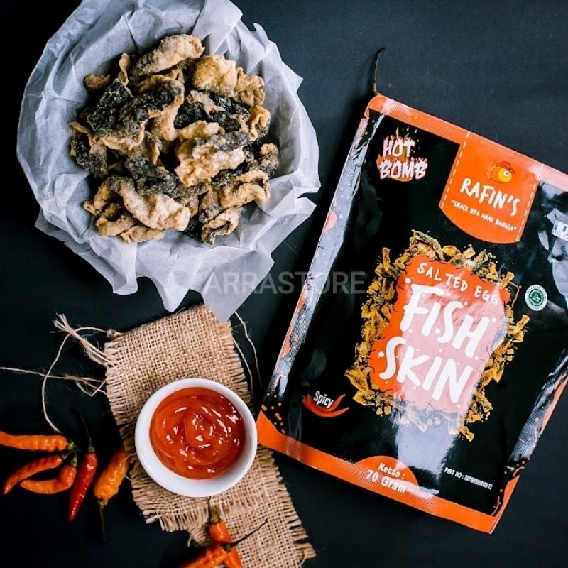 

FISH SKIN Salted Egg SPICY Rafins Snack Higienis dan Bergizi