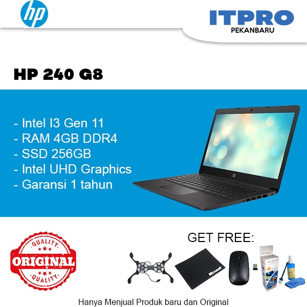 FREE SALDO GOPAY 500.000 HP 240 G8 NOTEBOOK INTEL CORE I3-1115g4 RAM 4GB 256GBSSD W11