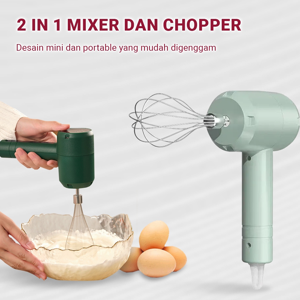 2 in 1 Hand Mixer Dan Chopper Wireless/Mixer Tanpa Kabel