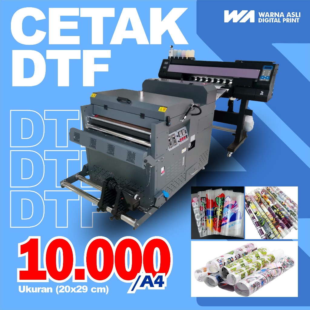 

JASA CETAK PRINT DTF SABLON CUSTOM A3, A4, METERAN HIGH QUALITY 8 PASS MURAH CEPAT SIAP PRESS