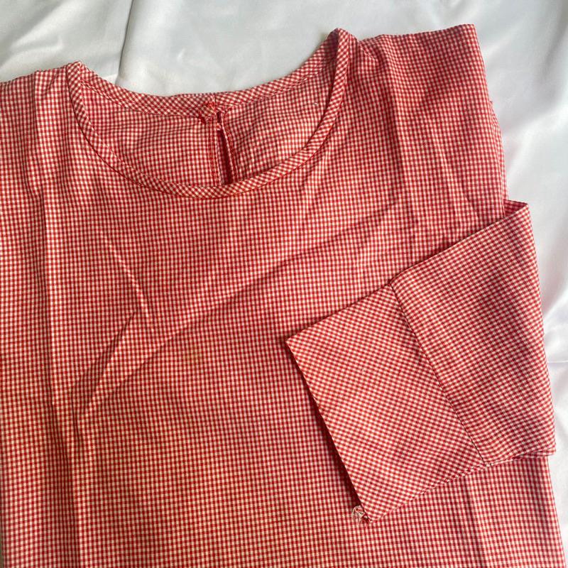 [ new ] Atasan Blouse Kemeja Wanita Brand Executive Red Merah hem cantik shirt motif kotak-kotak siz