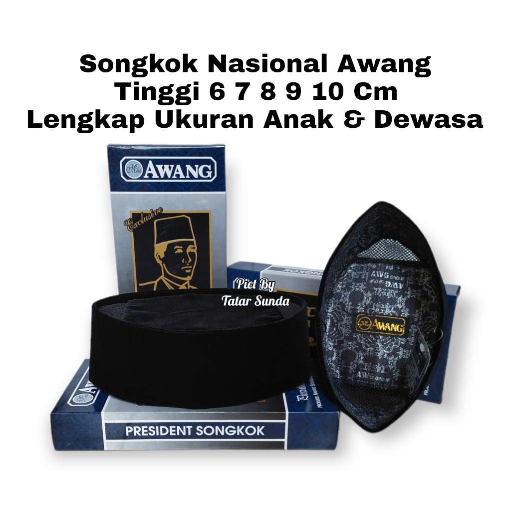 Peci Hitam Polos Awang Tinggi 7 8 9 10 Cm Songkok Hitam Motif AC