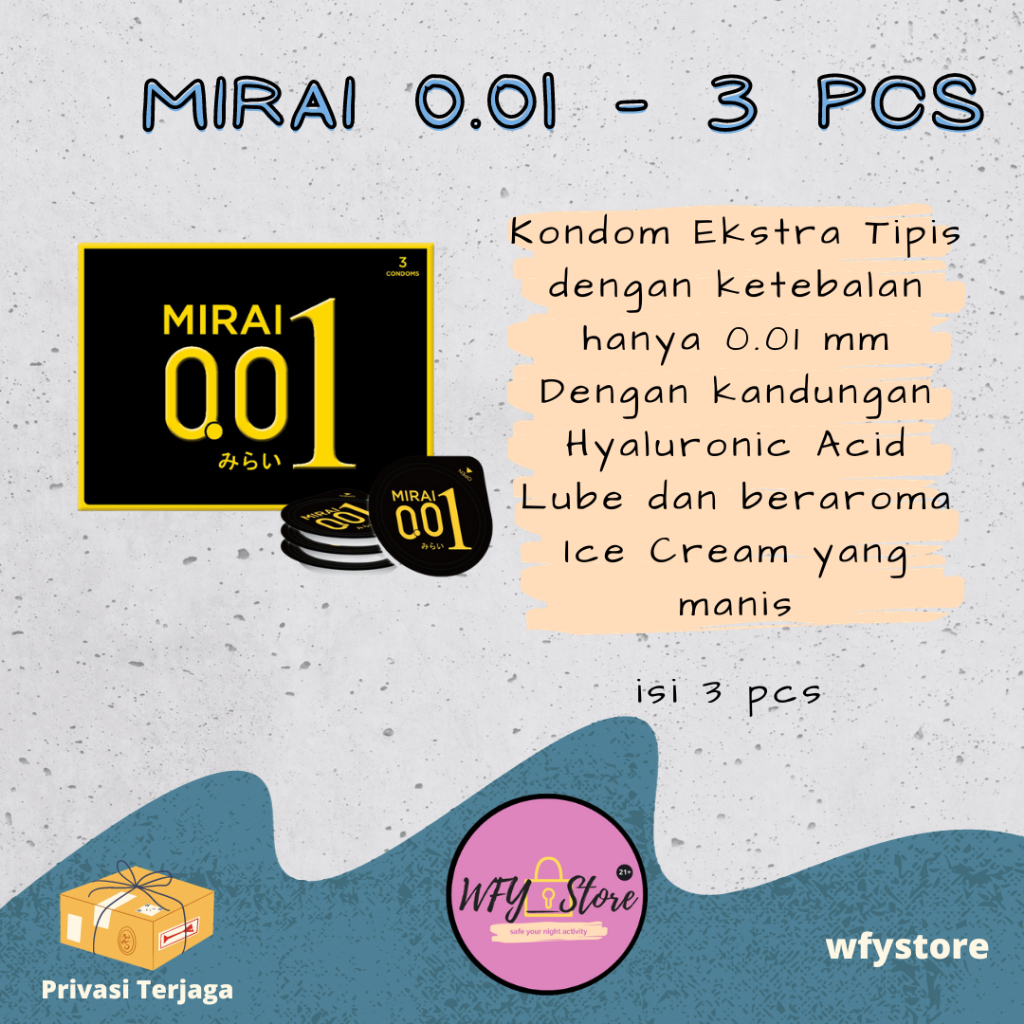 Kondom Mirai 0.01 isi 3 pcs - kondom ultra tipis ketebalan 0.01 mm