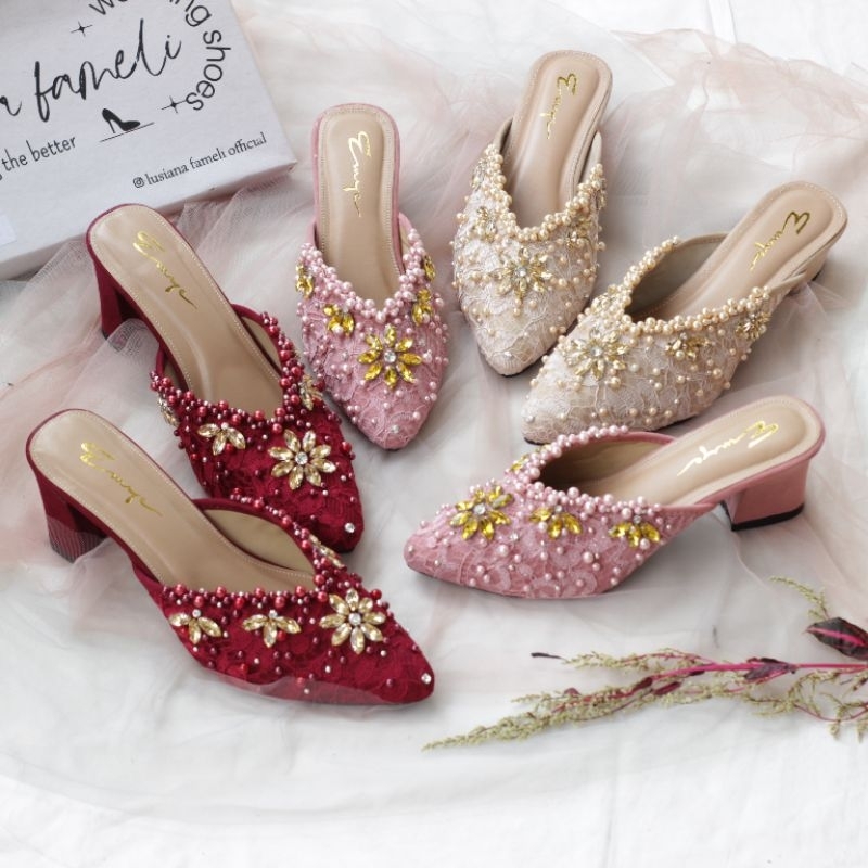 LEE_YUJIN  I heels Sepatu payet  pengantin wanita wedding shoes sepatu kondangan acara formal sepatu