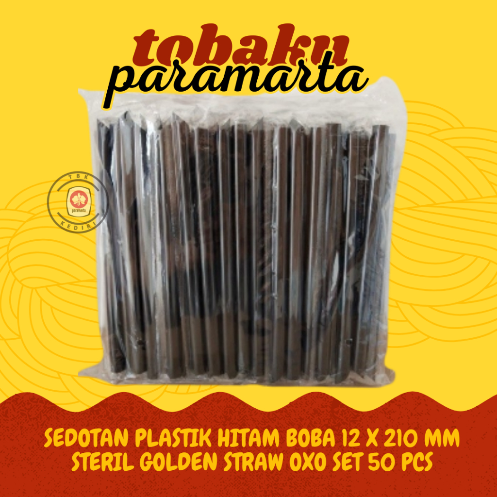 SEDOTAN HITAM PLASTIK BOBA 12 MM STERIL GOLDEN STRAW SET 50 PCS / SEDOTAN BOBA 12 MM