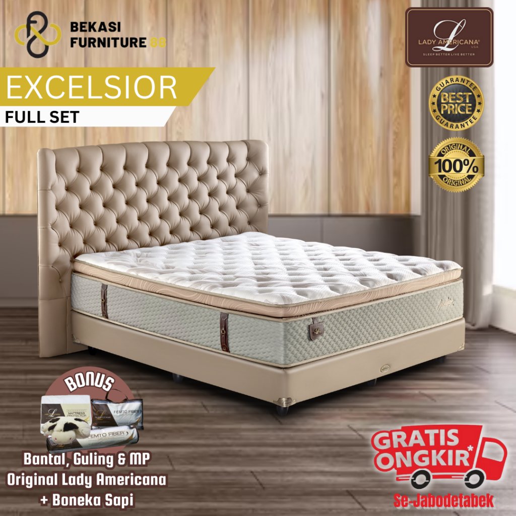 FULL SET Kasur Springbed Lady Americana Excelsior New Edition ukuran 100,120,160,180,200x200