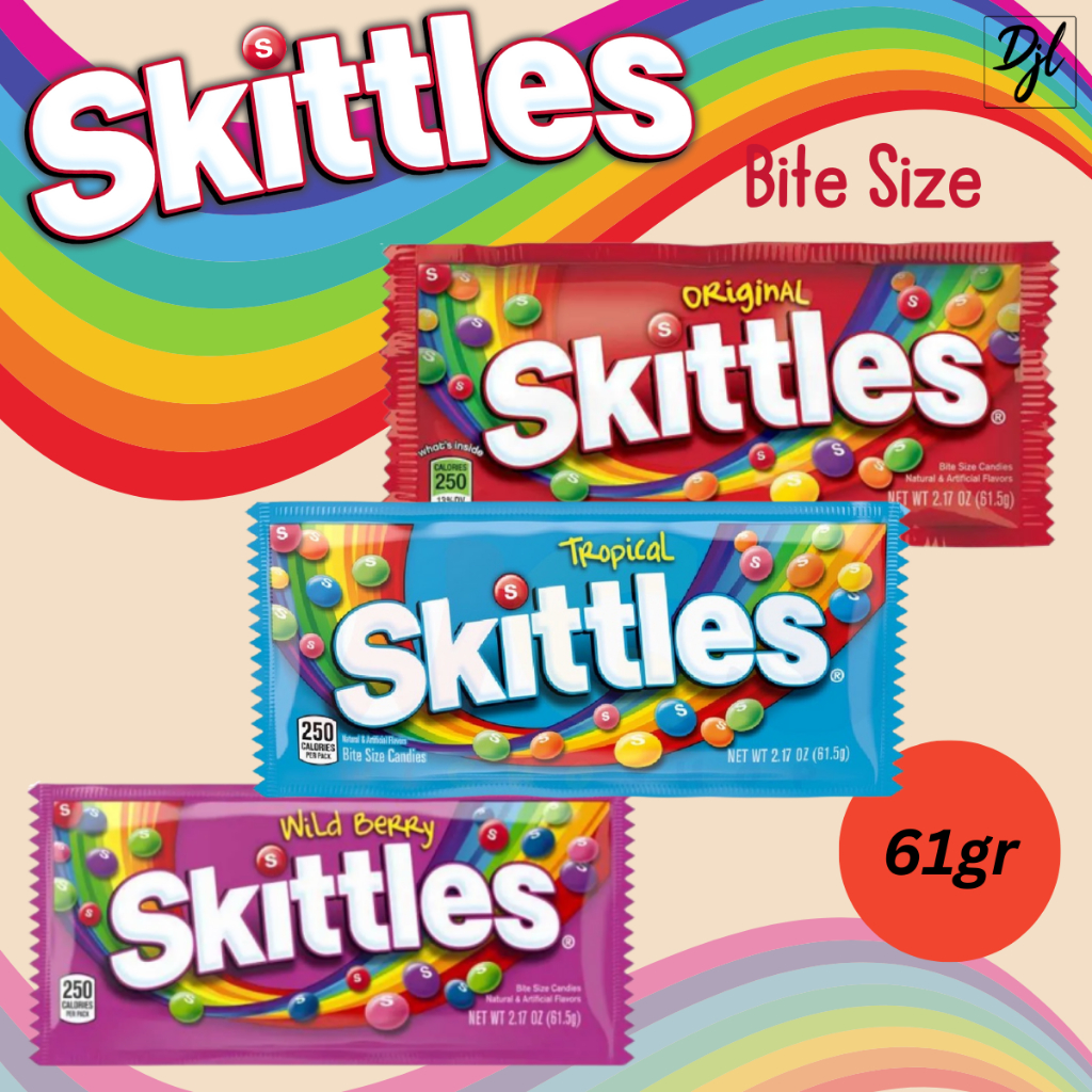 

Skittles Bite Size Candies 61g Camilan Permen Import Manis Rasa Buah-Buahan 1 Pcs Candy Food Snack Original Tropical Wild Berry