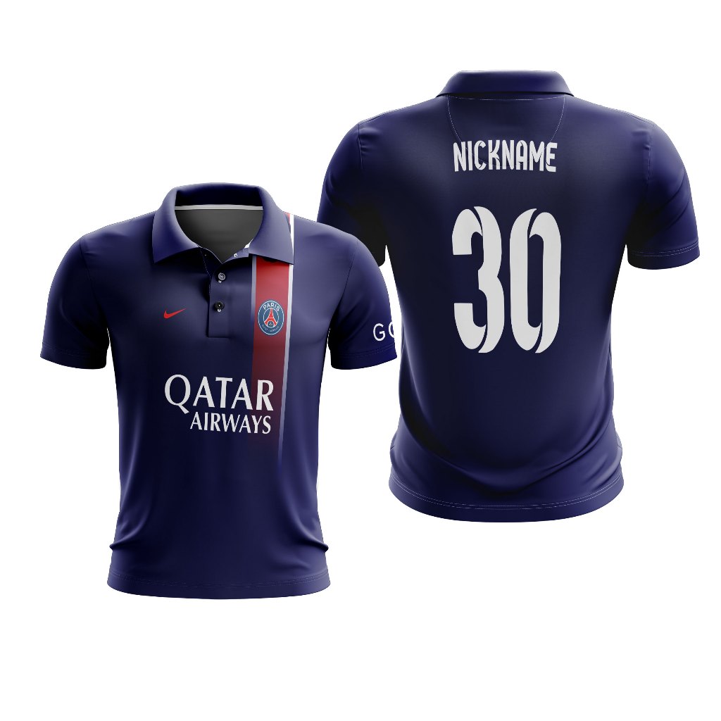GAMEPLAN - Kaos Polo Wangky Pria PSG Home 2023-2024 Olahraga Sepak Bola Custom Full Print