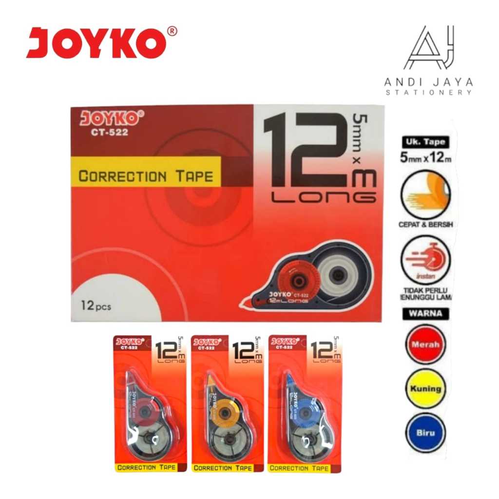 

Correction Tape / Tip X Kertas Joyko CT-522 12meter per Pcs