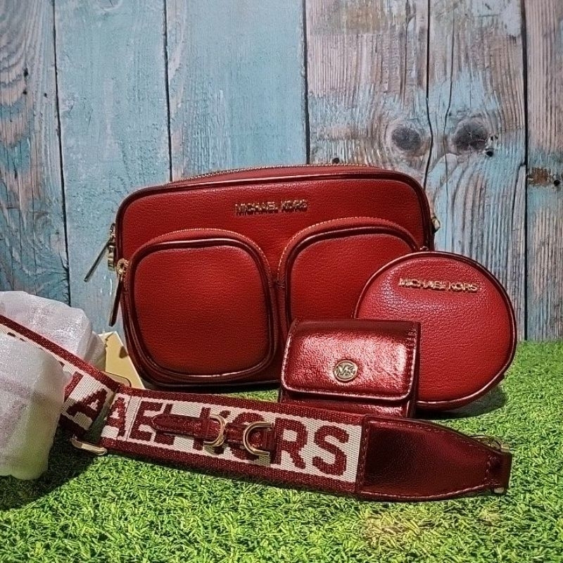 mk jet set item bright red sling bag