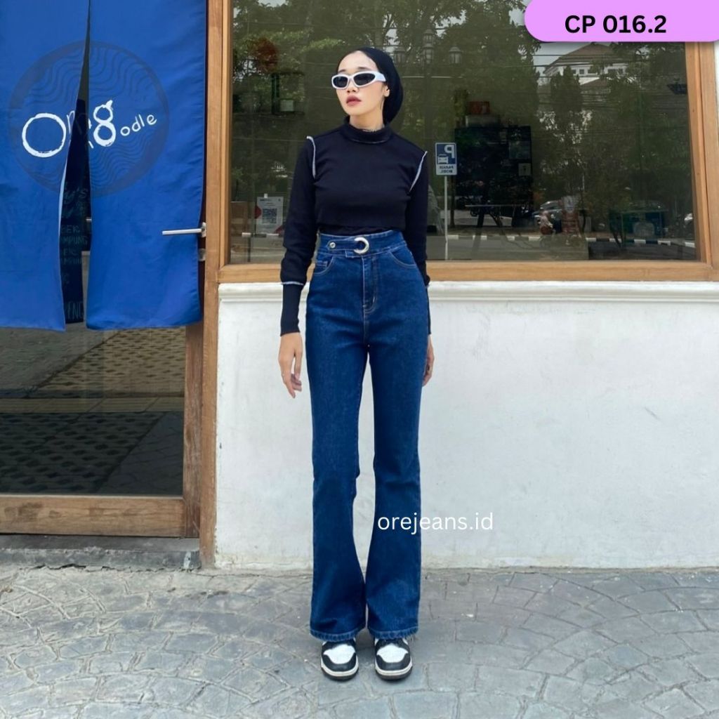 ORE - CP 016.2 Cutbray Jeans Belt Highwaist Strech Vintage Retro Wanita Dark